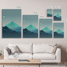 Load image into Gallery viewer, Emerald Green Pacific Northwest Art, Minimalist Boho Style Forest Landscape, Framed Canvas Art, Abstract Art, Green Mountains
