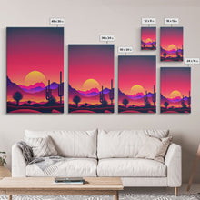 Load image into Gallery viewer, Framed Canvas Art Print - Desert Landscape at Sunset - Pop Art Style - Home Decor - Southwest Art, California Desert Decor
