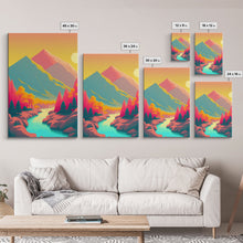 Load image into Gallery viewer, Surrealist Pop Art, Pink Turquoise Landscape Art, Framed Canvas Print, Minimalist Art
