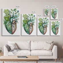 Cargar imagen en el visor de la galería, Florapunk Heart, Anatomical Heart Painting Canvas Print, Watercolor Heart, Human Heart, Pond Heart, Marsh Painting, Waterlily, Lily pads
