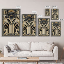 Load image into Gallery viewer, Art Deco Pattern Wall art, Framed Canvas Print, Art Deco, Gold &amp; black art, Geometric art, Office wall art, Abstract art, Original painting
