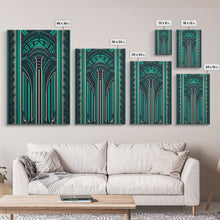 Carregar imagem no visualizador da galeria, Art Deco Pattern Wall art, Framed Canvas Print, Art Deco, Green colors art, Patterns art, Office wall art, Wonderful art, Stained glass art
