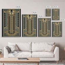 Carregar imagem no visualizador da galeria, Art Deco Pattern Wall art | Framed Canvas Print | Art Deco | Gold &amp; blue art | Wonderful art | Lines art | Geometric art | Living room art
