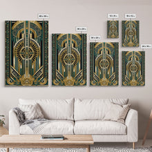 Carregar imagem no visualizador da galeria, Art Deco Pattern Wall art | Framed Canvas Print | Art Deco | Gold &amp; green art | Wonderful art | Lines art | Geometric art | Living room art
