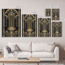 Carregar imagem no visualizador da galeria, Art Deco Pattern Wall art, Framed Canvas Print, Art Deco, Gold &amp; black art, Wonderful art, Lines art, Blue colors, Abstract art, Patterns
