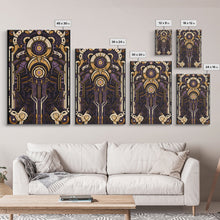 Carregar imagem no visualizador da galeria, Art Deco Pattern Wall art, Framed Canvas Print, Art Deco, Patterns art, Yellow &amp; purple art, Ornament art, Colorful painting, Light colors
