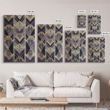 Load image into Gallery viewer, Art Deco Pattern Wall art, Framed Canvas Print, Art Deco, Pattern art, Yellow &amp; purple art, Stained glass art, Abstract nature, Office decor

