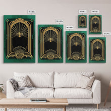 Carregar imagem no visualizador da galeria, Art Deco Wall art, Framed Canvas Print, Art Deco, Gold &amp; green art, Living room art, Abstract art, Beautiful art, Colorful painting
