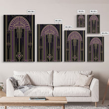 Carregar imagem no visualizador da galeria, Art Deco Wall art, Framed Canvas Print, Art Deco, Gold &amp; purple art, Living room art, Stained glass art, Office decor, Abstract art
