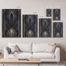 Carregar imagem no visualizador da galeria, Art Deco Wall art, Framed Canvas Print, Art Deco, Gold &amp; blue art, Guest room art, Midcentury Modern, Stained glass art, Original painting
