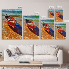 Load image into Gallery viewer, Abandoned Canoe On The Lake, Framed Canvas Print, Oil Painting Style, Abstract Wall Art, Lakehouse Wall Decor, Boho Art
