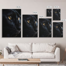 Load image into Gallery viewer, Beautiful Black Cat Portrait, Cat Photography, Framed Canvas Print, Framed Art, Halloween Witch Cat Art
