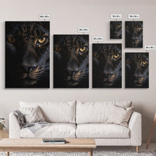Load image into Gallery viewer, A Look Into Darkness, Beautiful Black Panther Portrait, Cat Photography, Framed Canvas Print, Framed Art, Halloween Witch Cat Art
