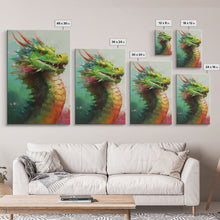 Load image into Gallery viewer, Framed Dragon Print, Watercolor Painting Of A Beautiful Dragon, Canvas Print, Canvas Art, Fantasy Decor
