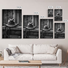 Load image into Gallery viewer, Cowboy Hat Print, Western Wall Art, Black And White, Minimalist Art, Wall Decor, Canvas Art, Wall Art, Framed Canvas Wall Decor
