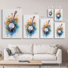 Load image into Gallery viewer, 4 String Banjo Gift, Banjo Wall Art Canvas Print, Country Music Art, Guitar Art, Banjo Poster Print, Banjo Gifts, Musical Art

