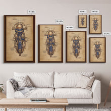 Load image into Gallery viewer, Da Vinci style steampunk motorcycle diagram, canvas print, man cave wall art, motorcycle art

