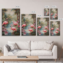 Cargar imagen en el visor de la galería, Flamingo Art Print, Tropical Wall Art, Palm Trees, Canvas Print, Wall Art, Vertical Print, Modern House Art, Gift For Boss, Bedroom Prints
