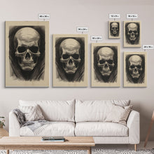 Cargar imagen en el visor de la galería, Charcoal Drawing, Human Skull, Gothic Art Print, Spooky Decor, Canvas Print, Wall Art, Vertical Art, Gaming Wall Decor, Office Wall Decor
