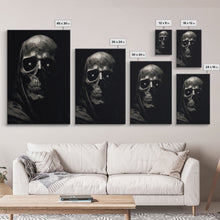 Load image into Gallery viewer, Glowing Eyes Grim Reaper, Spooky Halloween Canvas Art, Framed Canvas Print, Halloween Wall Decor, Skull Portrait
