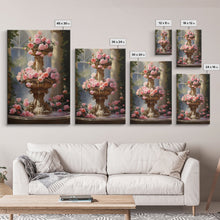 Carregar imagem no visualizador da galeria, Fountain Wall Print, Pink Roses Wall Art, Flower Art Print, Canvas Print, Wall Art, Vertical Print, Botanical Art, Country Home Decor
