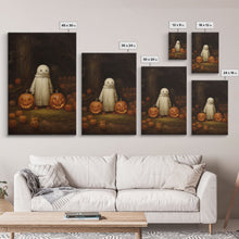 Load image into Gallery viewer, Cute Lil Boo, Ghost Art, Framed Canvas Print, Halloween Canvas Art, Horror Prints, Gothic Victorian Halloween Decor, Cute Ghost
