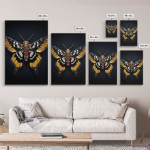 Load image into Gallery viewer, Framed Death Head Moth Canvas Print, Acherontia, Taxidermy Art, Dried Butterfly Print, Bug Wall Art Hanging Decor, Goth Art, Halloween Art
