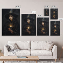 Load image into Gallery viewer, The Witch And The Candle, Gothic Victorian Art, Framed Canvas Print, Halloween Canvas, Halloween Decoration, Dark Academia Gothic Art
