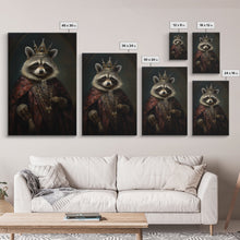 Load image into Gallery viewer, The Raccoon King, Framed Canvas Print Or Canvas, Victorian Animal Print Oil Painting, Funny Halloween Decor
