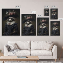 Carregar imagem no visualizador da galeria, Fancy Victorian Lady Racoon, Framed Canvas Print Or Canvas, Victorian Animal Print Oil Painting, Funny Halloween Decor

