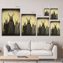 Load image into Gallery viewer, The Cult Of The Deer, Creepy Halloween Wall Art, Framed Canvas Print, Occult Art, Dark Academia, Creepy Photography
