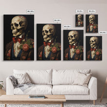 Load image into Gallery viewer, Spooky Halloween Art, Floral Skeleton, Framed Canvas Print, Skeletal Art, Halloween Art Print, Halloween Decoration, Halloween Printables
