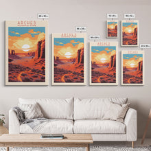 Carregar imagem no visualizador da galeria, Arches National Park, Framed Wall Art Canvas Print, Travel Poster, Utah Travel Art, Roadtrip Decor, Cool Wall Art, Retro State Park Art
