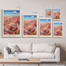 Carregar imagem no visualizador da galeria, Badlands National Park, Framed Wall Art Canvas Print, Travel Poster, South Dakota Travel Art, Roadtrip Decor, Cool Art, Retro State Park Art
