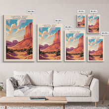 Carregar imagem no visualizador da galeria, Capitol Reef National Park Utah Travel Art, National Park Print, Minimalist Travel Art, Midcentury Modern Style Landscape Painting
