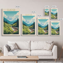 Carregar imagem no visualizador da galeria, Glacier National Park Travel Poster Art, Canvas Print Wall Art, Montana Travel Art, Midcentury Modern Travel Decor, MCM Wall Art
