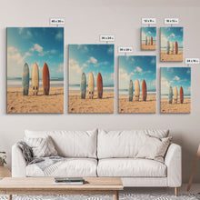 Load image into Gallery viewer, Surf Board Art, Framed Canvas Print, Surf Decor, Surf Art, Surfboard Wall Art, Surf Wall Art, Surf Poster, Surf Board Decor, Beach House Art
