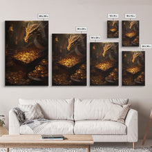 Load image into Gallery viewer, Dragon Art, Fantasy Art, Treasure Chest, Canvas Print, Wall Hanging, Portrait Art, Video Game Art, Nerdy Home Decor, Gift For Friend
