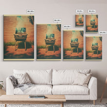 Load image into Gallery viewer, Barbecue Grill, Farmhouse Wall Art, Outdoors Art, Grill Gifts, Canvas Print, Wall Hanging, Portrait Art, Man Cave Art, Office Wall Decor

