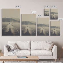 Load image into Gallery viewer, Boat Art, Black And White, Minimalist Wall Art, Mountain Wall Art, Canvas Print, Wall Hanging, Portrait Art, Nature Print, Nautical Print
