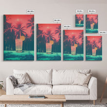 Cargar imagen en el visor de la galería, Cocktail Wall Print, Palm Tree Wall Art, Tropical Wall Art, Beach Wall Art, Canvas Print, Wall Hanging, Portrait Art, Bar Decor, RV Wall Art
