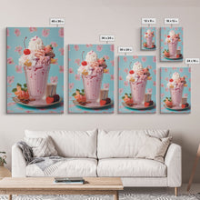 Load image into Gallery viewer, A Strawberry Sunday, Ice Cream Art, Framed Canvas Print, Ice Cream Parlor Decor, Icecream Shop Wall Art, MCM Style Decor, Kitchen decor

