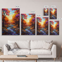 Carregar imagem no visualizador da galeria, Beautiful Fall Decor, Framed Canvas Print, Mosaic / Stained Glass Style Painting, Gliclee Print, Autumn Decor, Thanksgiving Decorations
