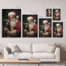 Carregar imagem no visualizador da galeria, Santa Claus And His Boston Terrier, Christmas Wall Art, Dog Gift, Christmas Dog, Winter Wall Art, Santa Decor, Santa Art Print, Cute Dog
