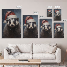 Carregar imagem no visualizador da galeria, Cute Christmas Badger In A Santa Hat, Framed Canvas Print, Christmas Art, Christmas Decor, Christmas Art Print, Christmas Wall Art
