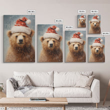 Carregar imagem no visualizador da galeria, Cute Christmas Bear In A Santa Hat, Framed Canvas Print, Christmas Art, Christmas Decor, Christmas Art Print, Christmas Wall Art
