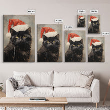 Cargar imagen en el visor de la galería, Christmas Cat In A Christmas Hat, Farmhouse Christmas, Farmhouse Decor, Framed Canvas Print, Seasonal Wall Art, Winter Decor, Christmas Art
