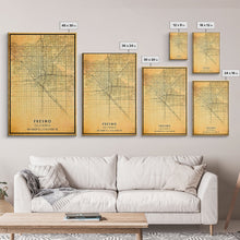Load image into Gallery viewer, Distressed Fresno California Map, Framed Canvas Print Or Poster, California Map Print, Freso City Wall Art Map Print, Rustic Map Art
