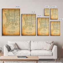 Load image into Gallery viewer, Long Beach map print poster or framed canvas | California map print poster canvas | Long Beach city map print poster canvas, distressed map
