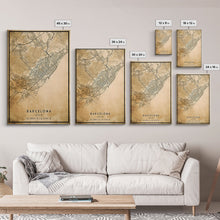 Load image into Gallery viewer, Barcelona Spain map print poster or framed canvas, Barcelona map print poster canvas, Spain city map print poster canvas, Vintage Travel Art
